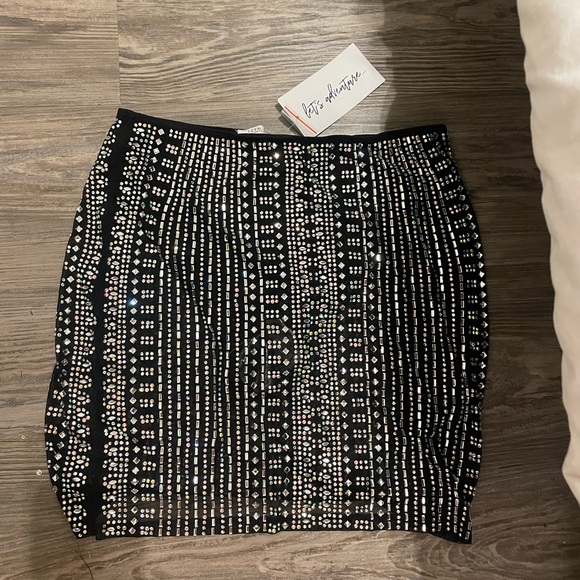 NWT- 12th Tribe Violet Black Mesh Rhinestone Mini Skirt - Picture 7 of 7